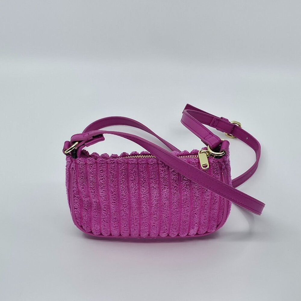 Y2K Barbiecore Hot Pink Ribbed Terry Mini Shoulder Crossbody Bag - Picture 2 of 6